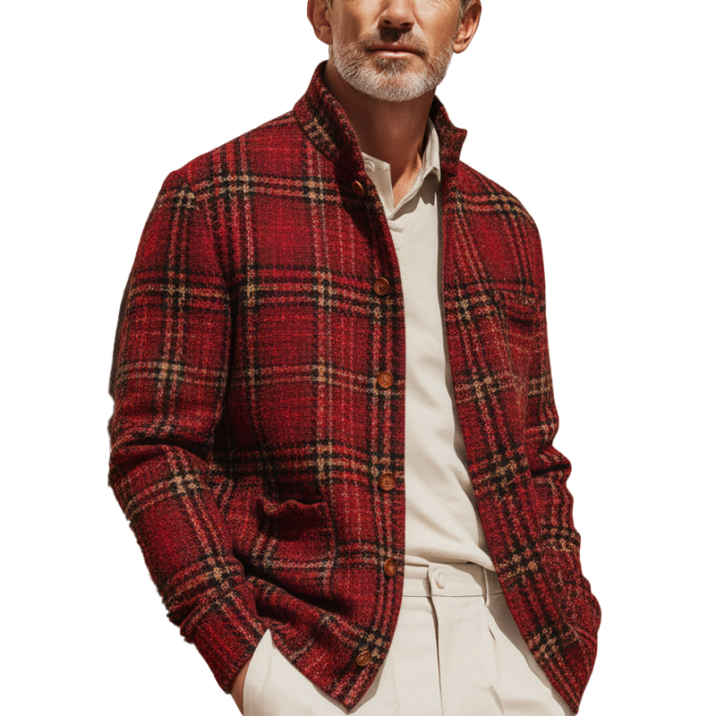 Men's Autumn And Winter Vintage Checkered Tweed Jacket Coat MTA1999I0P