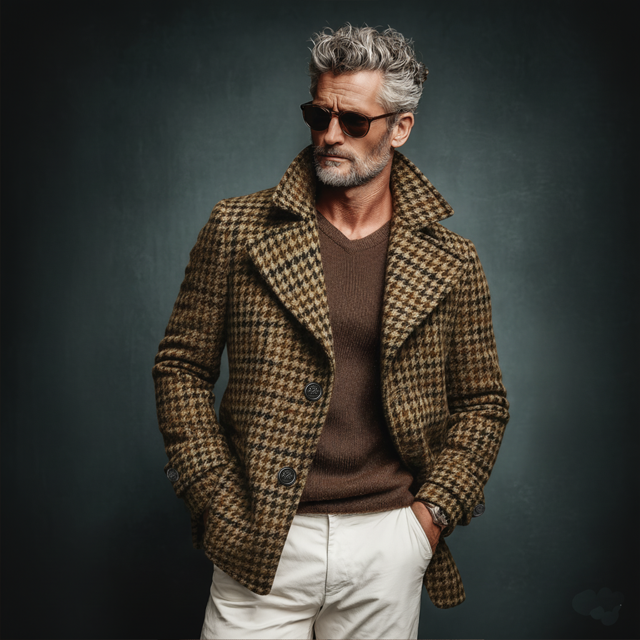 Men's Classic Light Business Imitation Houndstooth Wool Lapel Single-breasted Jacket MTA1081J2K