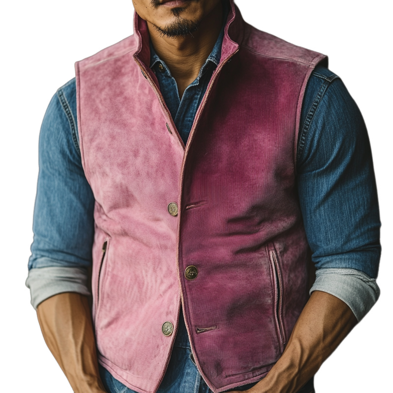 Men's Retro Casual Stand Collar Slim Suede Vest 25802165K