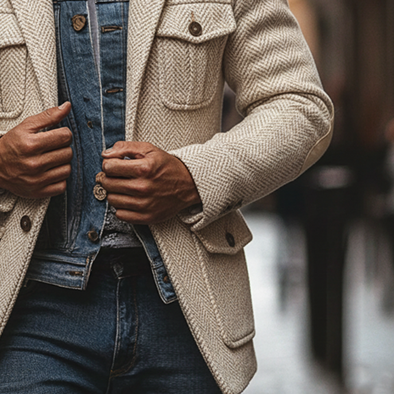 Men's Blended Herringbone Textured Lapel Jacket MTA2988I2X