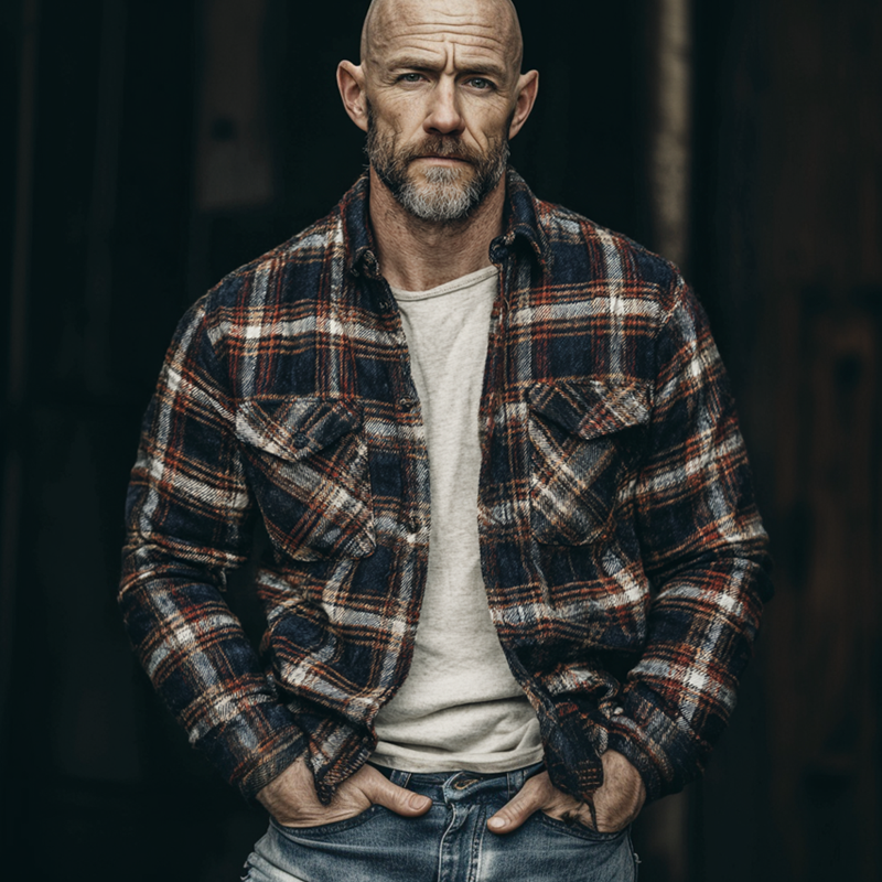 Men's Flannel Plaid Lapel Single-breasted Shirt MTA1544H3X