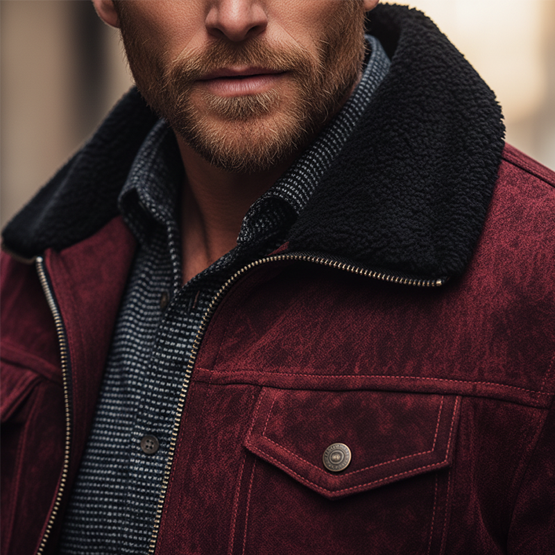 Men's Winter Retro Faux Suede Faux Fur Collar Zipper Jacket MTA2891K8P