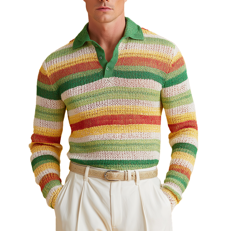 Men's Fashion Contrast Stripe Knitted Polo Neck Sweater MTA2942H3P