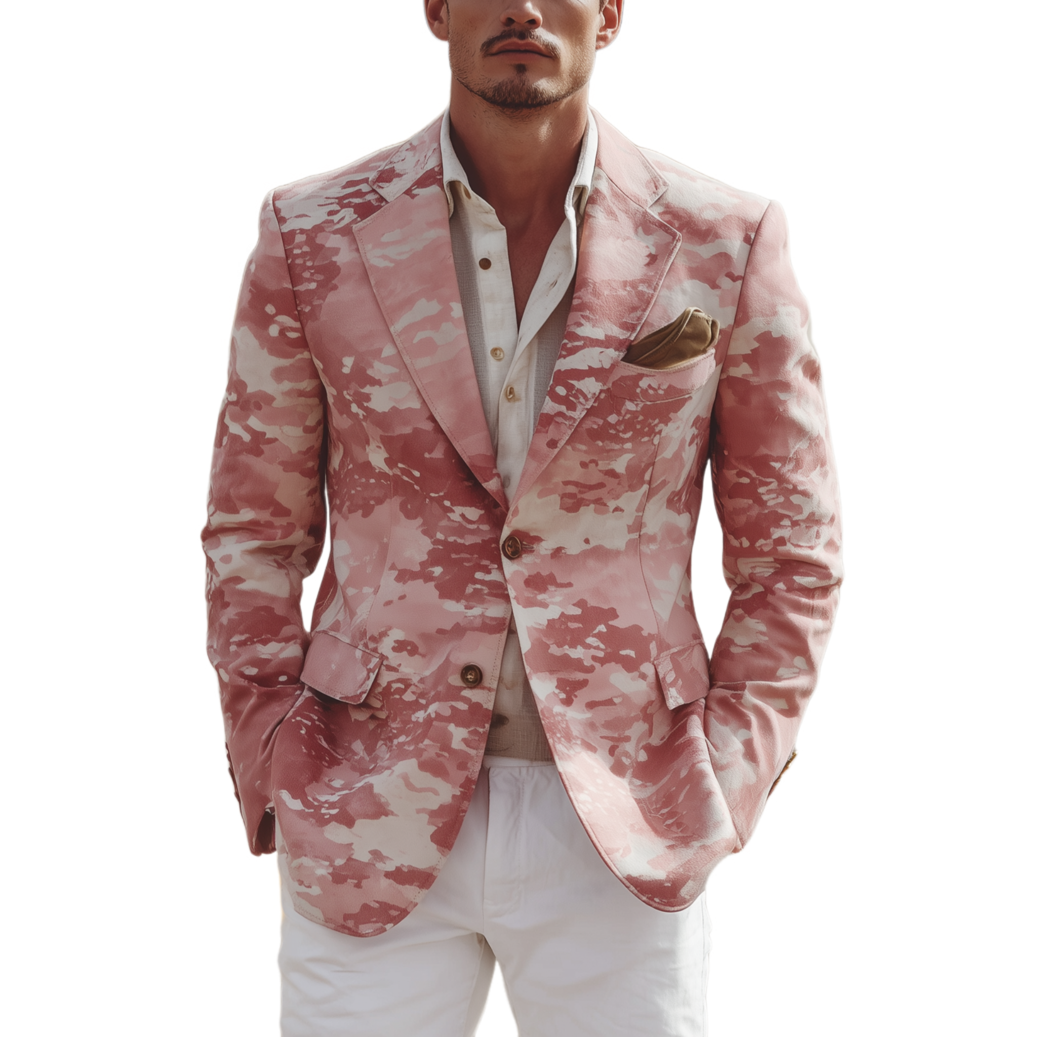 Men's Classic Casual Pink Camouflage Suede Single-Breasted Blazer MTA2865H3K