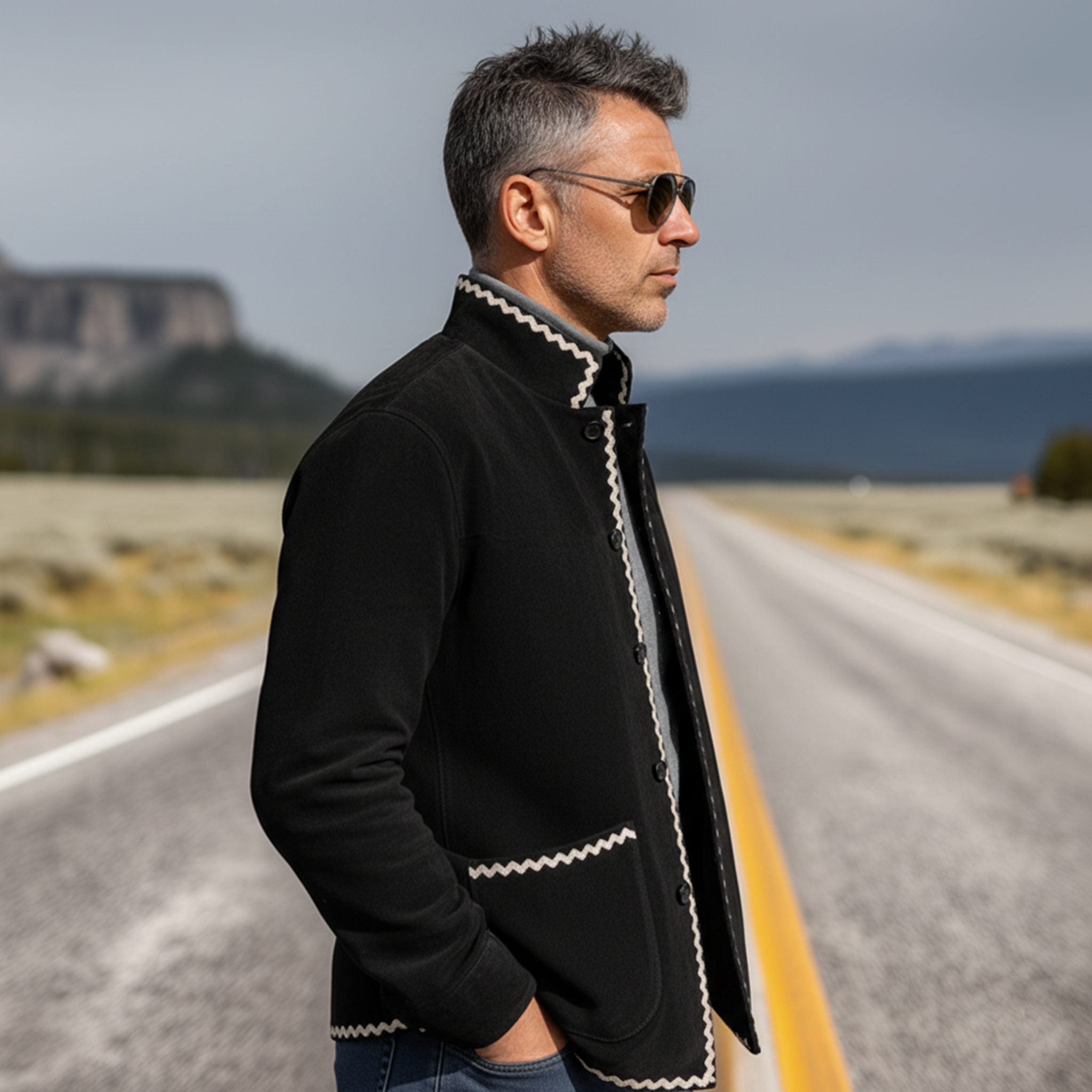 Men's Classic Retro Stand-up Collar Faux Velvet Jacket MTA1200K5K