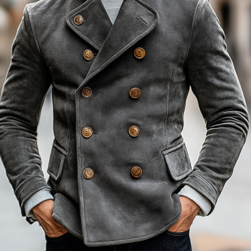 Men's Solid Color Double-breasted Faux Suede Blazer MTA2012K0X