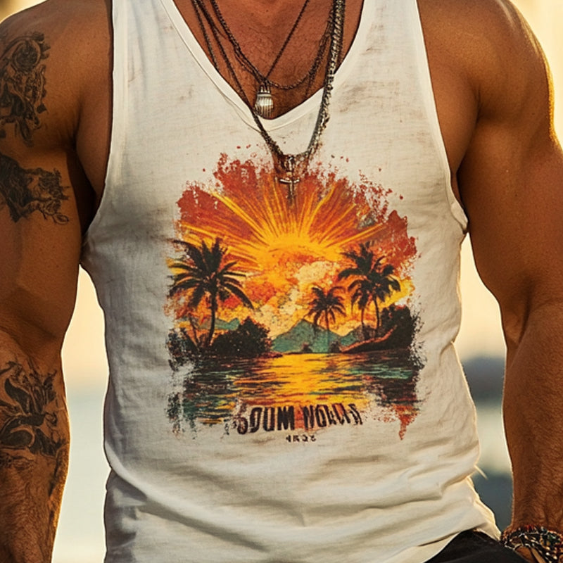 Men's Hawaiian Vacation Print Crew Neck Tank Top MTA2923D5X