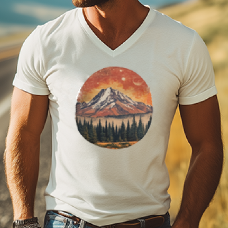 Men's American Retro Yellowstone Park Series Printed V-Neck Cotton T-Shirt 79461017K