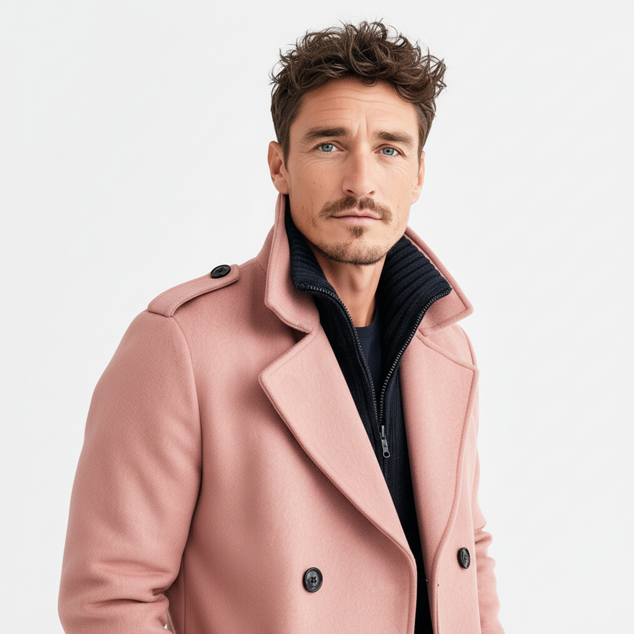 Men's Classic Retro Lapel Epaulettes And Cuffs Pink  Faux Wool Double-breasted Jacket MTA2691I7K