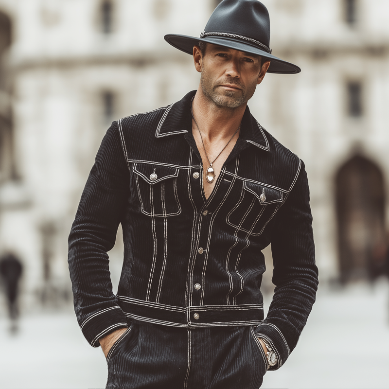 Men's Classic Urban Corduroy Contrast Stitching Button Jacket MTA1965L0U