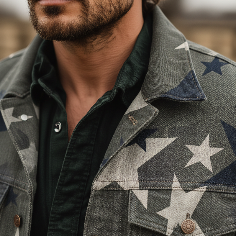 Men's Retro Star Print Twill Cotton Jacket MTA1022K0P