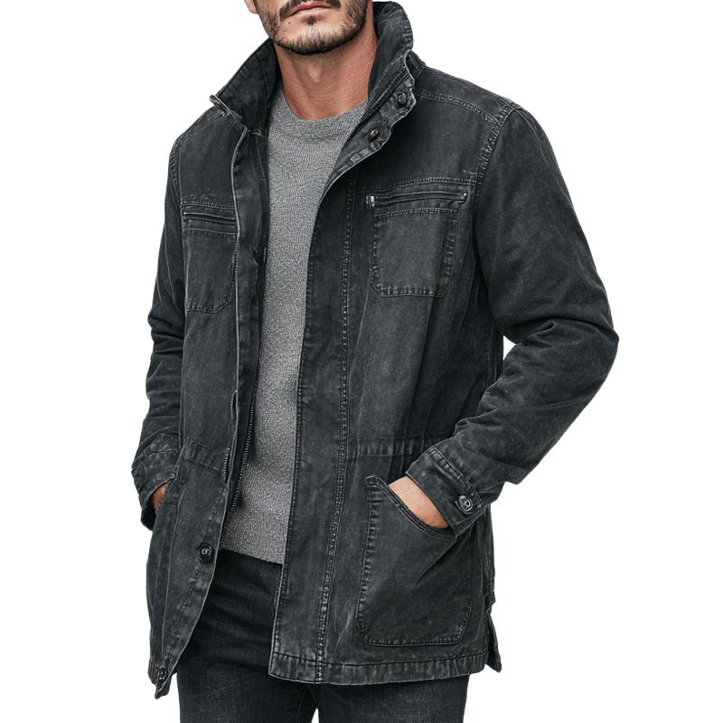 Men's Vintage Washed Stand Collar Single-breasted Coat MTA0545H4X