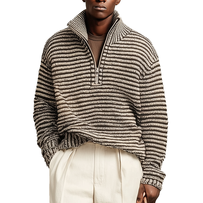 Men's Winter Fashion Striped Cotton Knitted Half-Zip Sweater MTA1433J7P