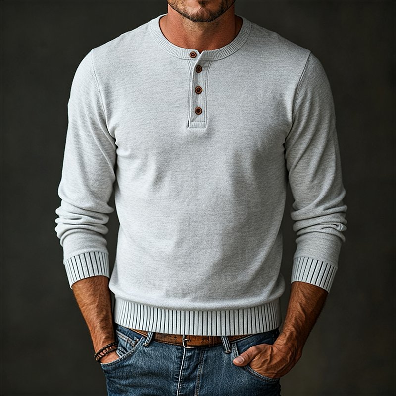 Men's Solid Color Knitted Button Pullover Sweater MTA2930J5X