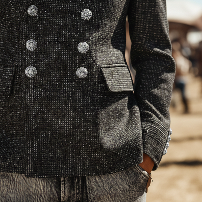 Men's Winter Fashion Simple Embroidered Tweed Double Breasted Military Jacket MTA2842I2P