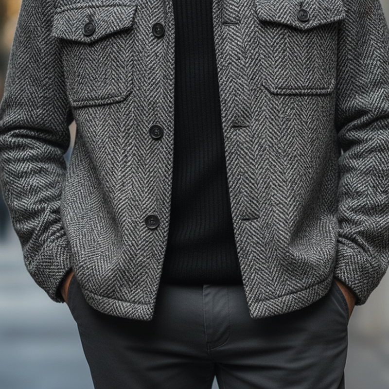 Men's Winter Fashion Twill Faux Wool Warm Jacket MTA1314K2P