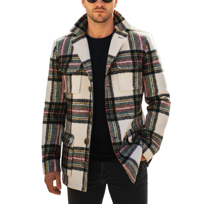 Men's Classic Vintage Plaid Single-breasted Short Coat MTA2620I9U