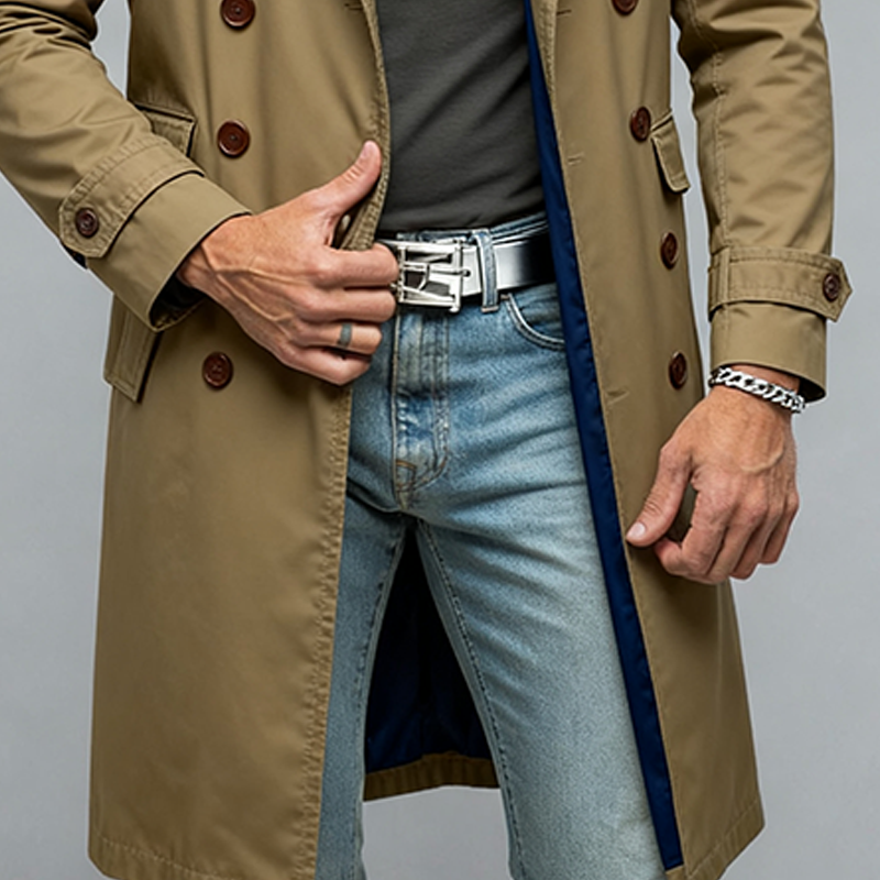 Men's Casual Cotton Lapel Double-breasted Long Trench Coat MTA1768J9X