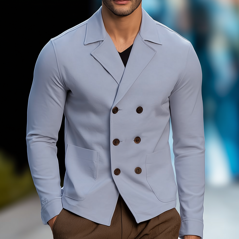 Men’s Solid Color Cotton Notch Lapel Double Breasted Jacket MTA0491H0Z