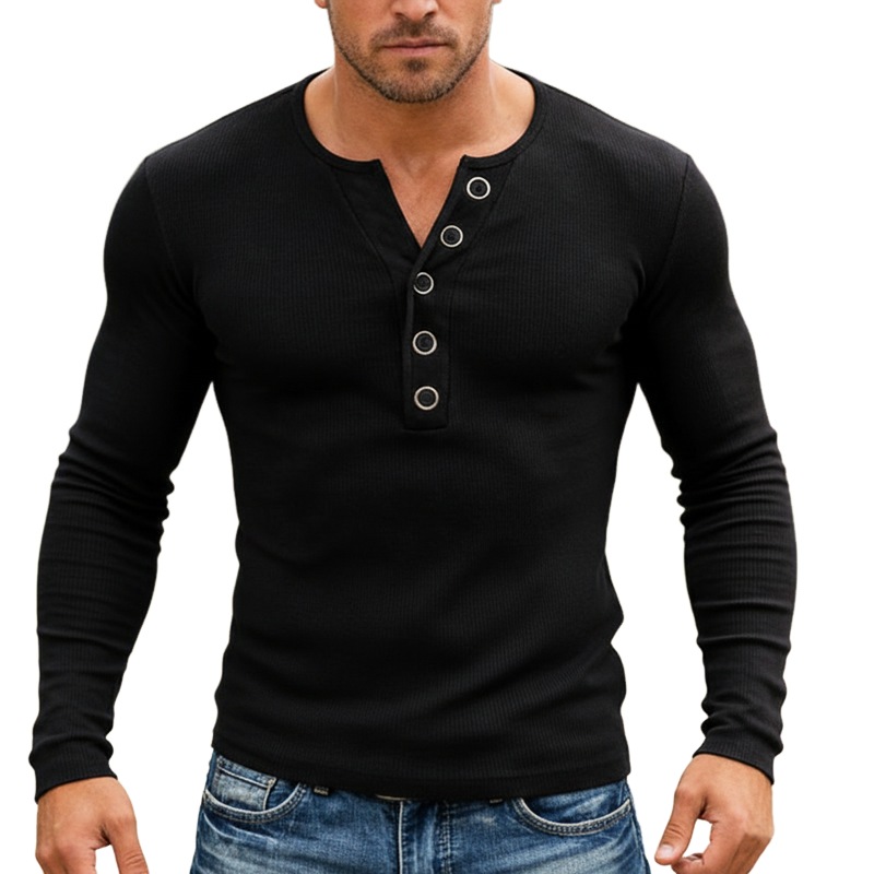 Men's Urban Solid Color Slim Fit Knitted Long-Sleeve T-Shirt MTZ1212A4U
