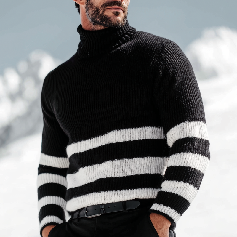 Men's Striped High Collar Long Sleeve Knit Sweater MTA1532H9Z