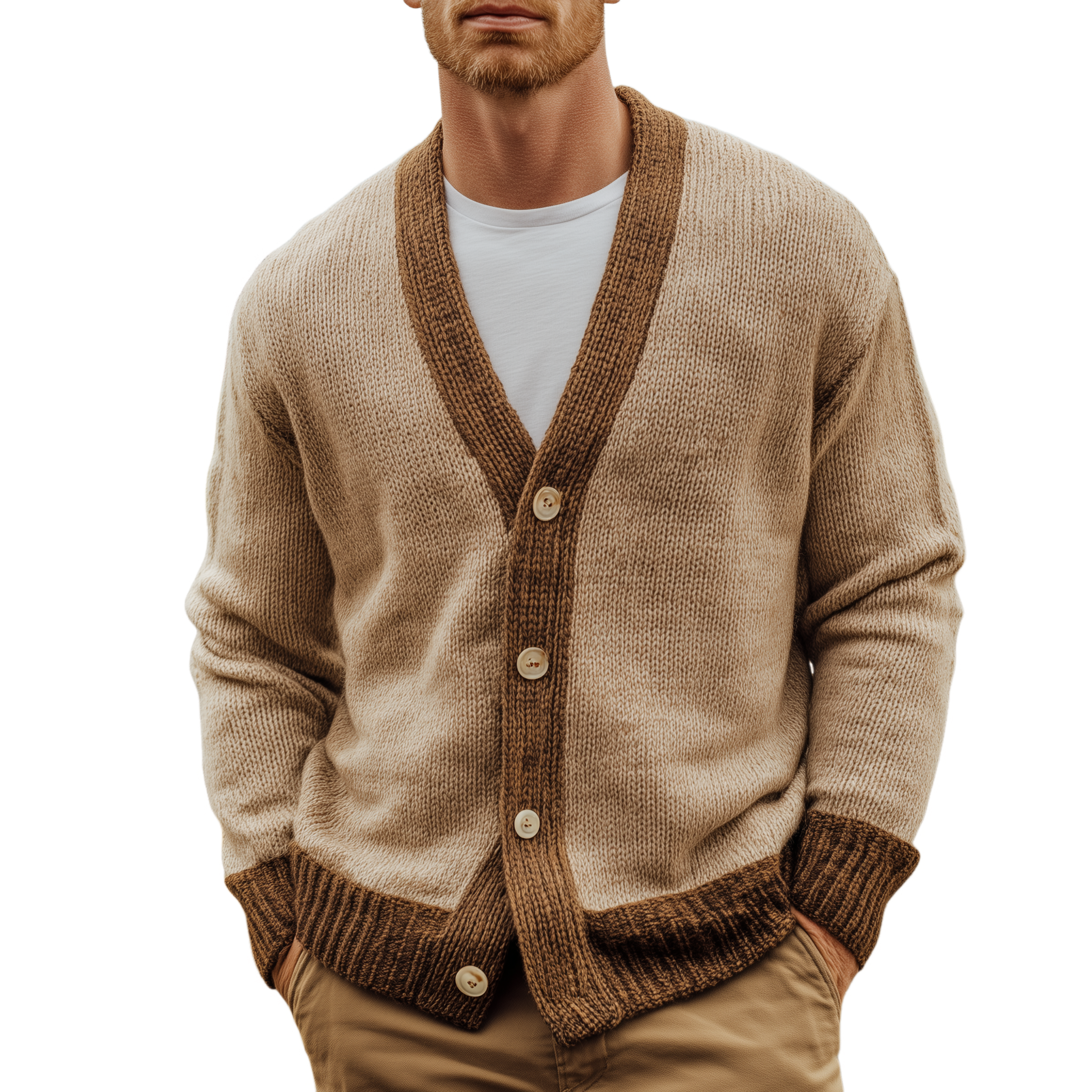 Men's Classic Casual Collar Contrast Color Knit Cardigan MTA2978H9K
