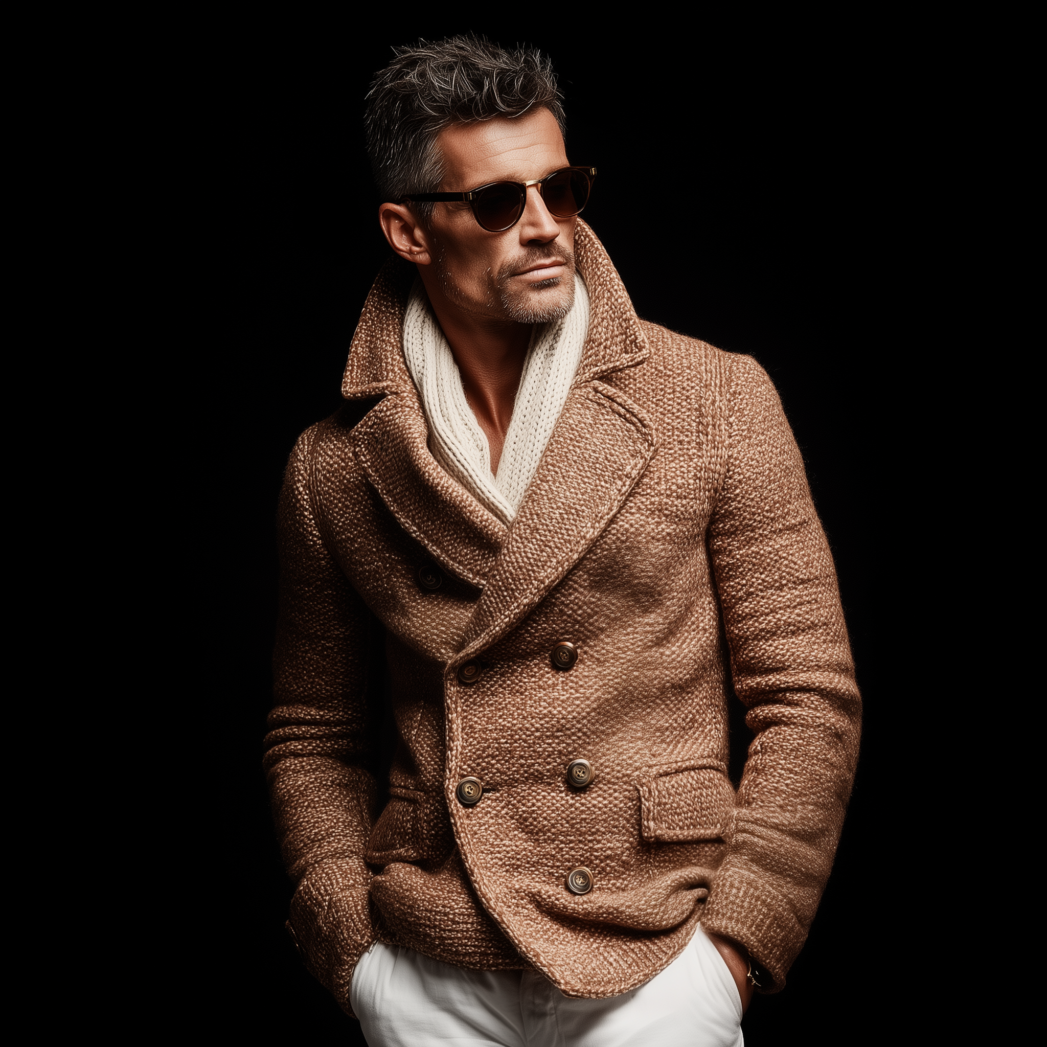 Men's Classic Retro Tough Style Double-breasted Lapel Slim Knitted Cardigan MTA1059J2K