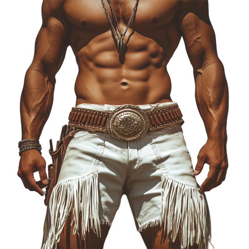 Men's Summer Western Style Denim Tassel Shorts MTA1582E5U