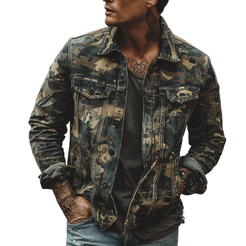 Men's Vintage Camouflage Print Lapel Jacket MTA0530H4X