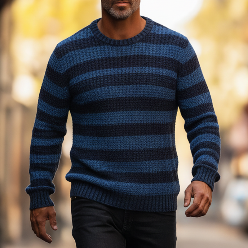 Men's Winter Retro Striped Cotton Yarn Knit Crew Neck Sweater MTA1118K7P