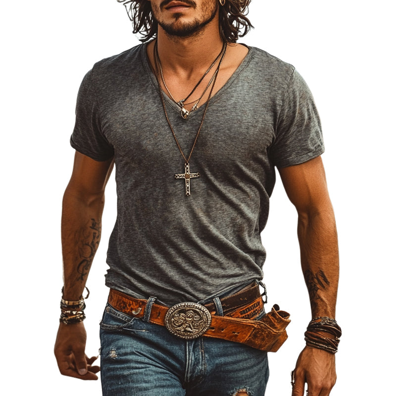 Men's Cotton Blend Short Sleeve V-Neck T-Shirt MTA1315E3X