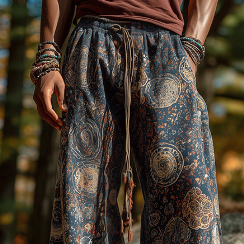 Men's Retro Casual Hippie Floral Print Loose Trousers MTA0188H2TO