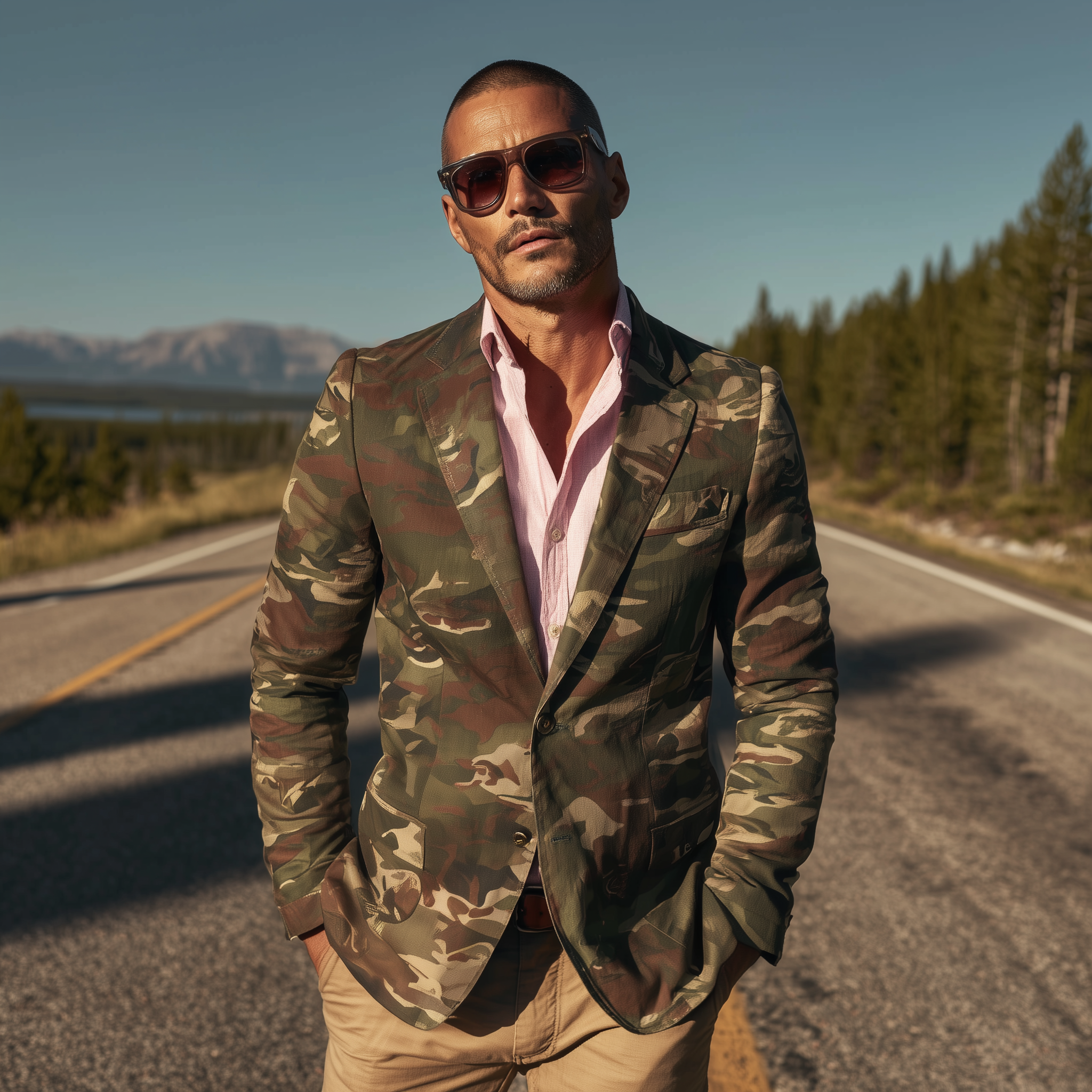 Men's Classic Casual Camouflage Cotton Blend Single Breasted Blazer MTA1376H0K