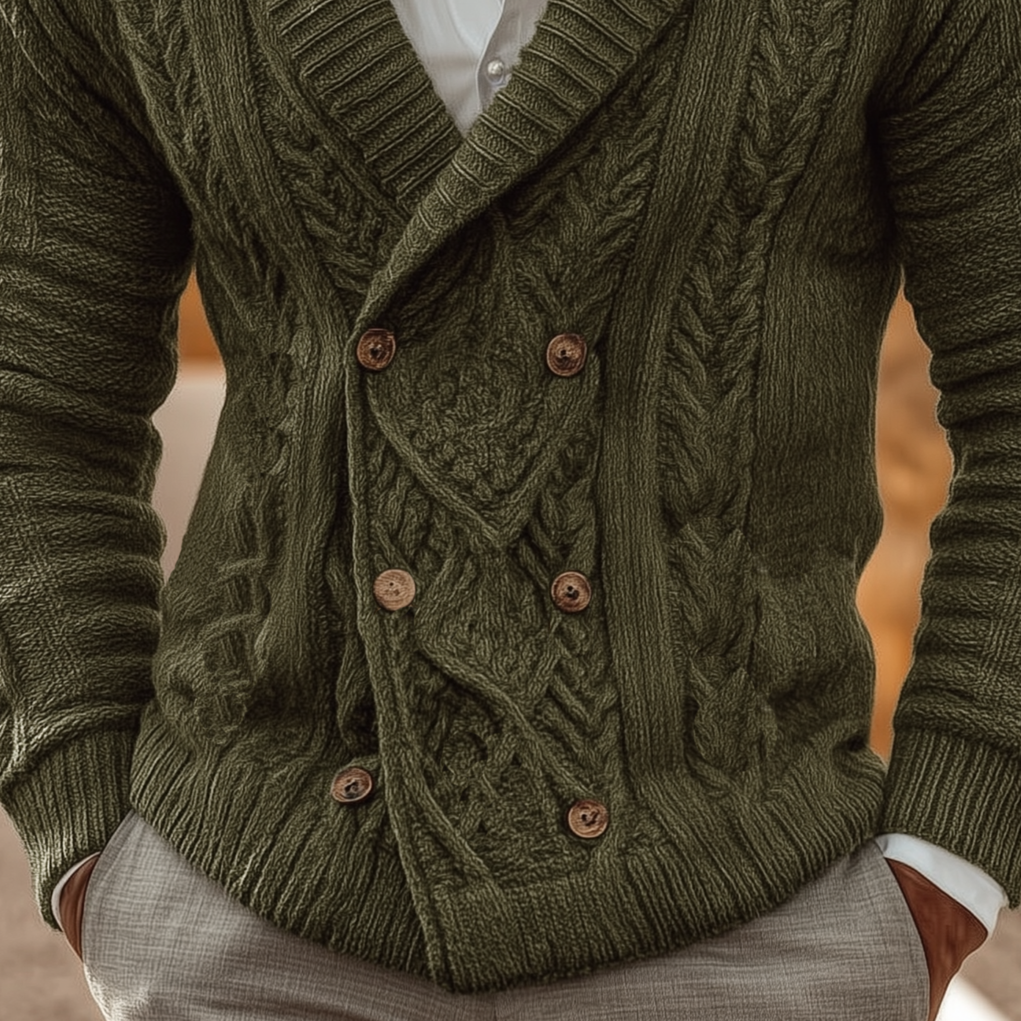 Men's Classic Casual Shawl Collar Double-breasted Slim Fit Knitted Cardigan MTA0856I5K