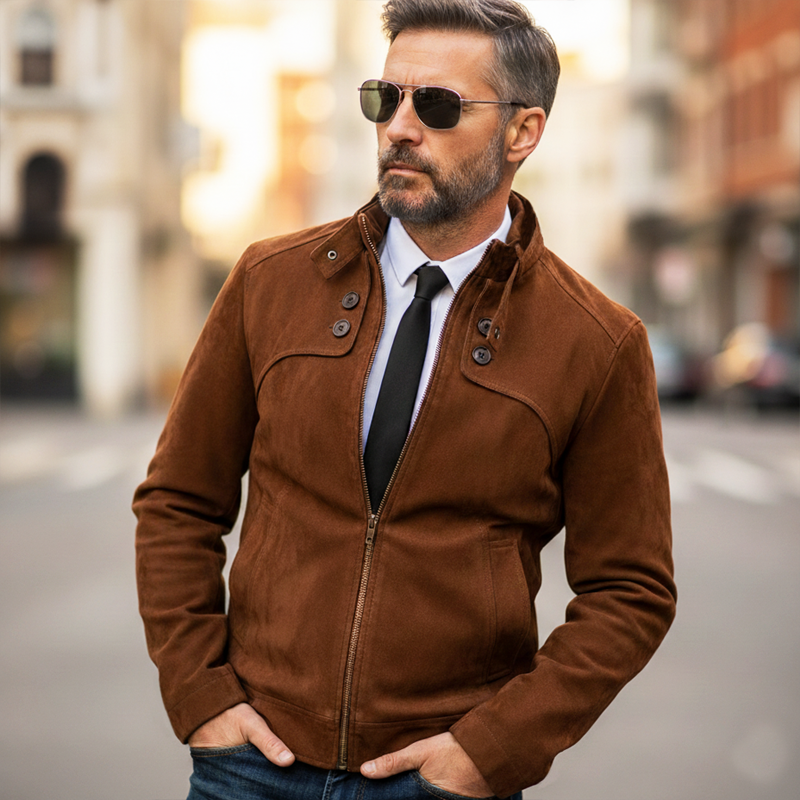 Men's Urban Faux Suede Snap-button Collar Zip-up Slim-fit Jacket MTA1900L3U