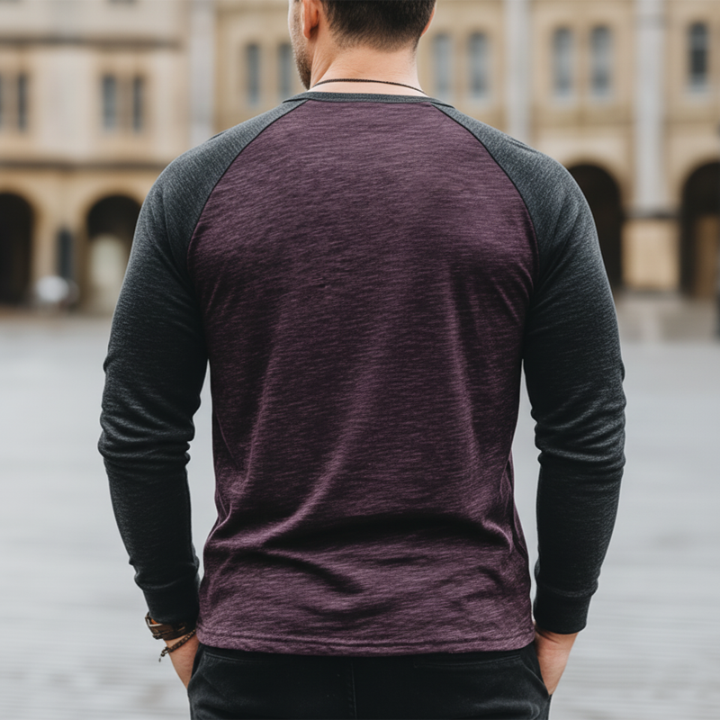 Men's Urban Color-block Crew Neck Cotton Blend Stretch Long-sleeved T-shirt MTZ0612A8U