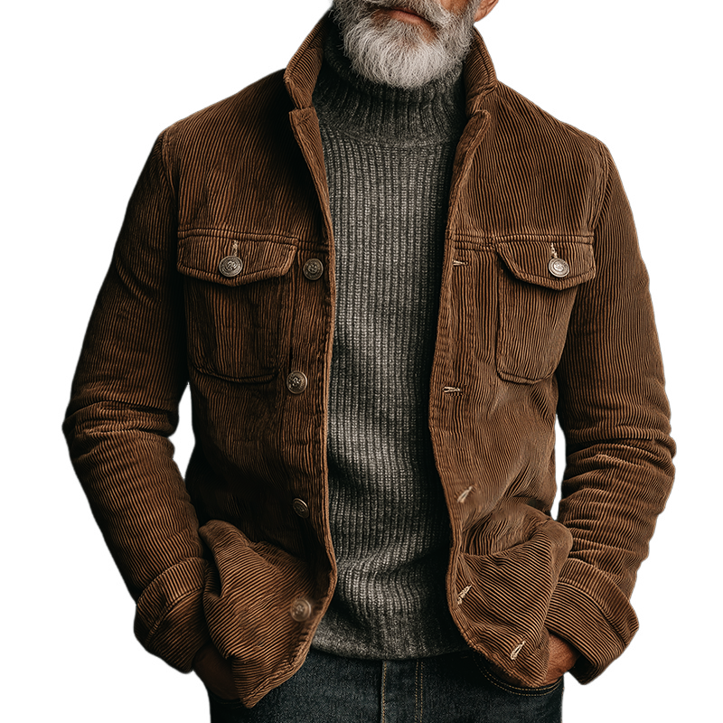 Men's Retro Casual Corduroy Stand Collar Button Jacket MTA2811J6TO