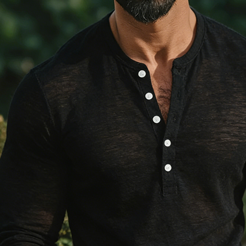 Men's Retro Casual Cotton Henley Collar Long-Sleeve T-Shirt MTA2227L4TO