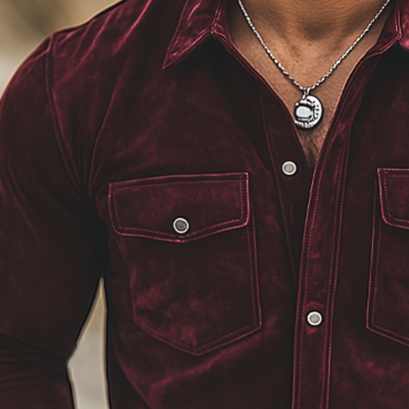 Men's Classic Lapel Button Velvet Long Sleeve Shirt MTA2593G2U