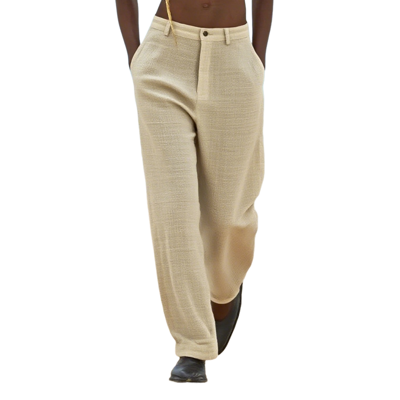 Men's Cotton And Linen Textured Straight Casual Pants MTA2571G5Z