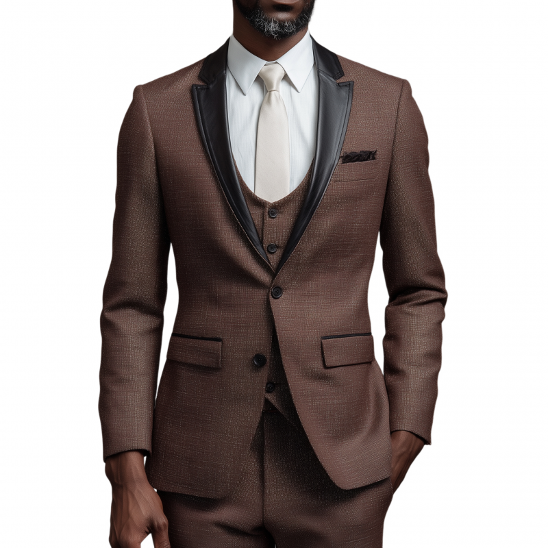 Men's Fashionable Cotton Blend Patchwork PU Peaked Lapel Single-breasted Slim-fit Suit Blazer MTA0637H3M