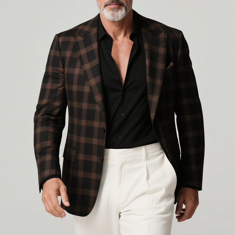 Men's Plaid Peak Lapel Two Buttons Casual Blazer MTA2469G0Z