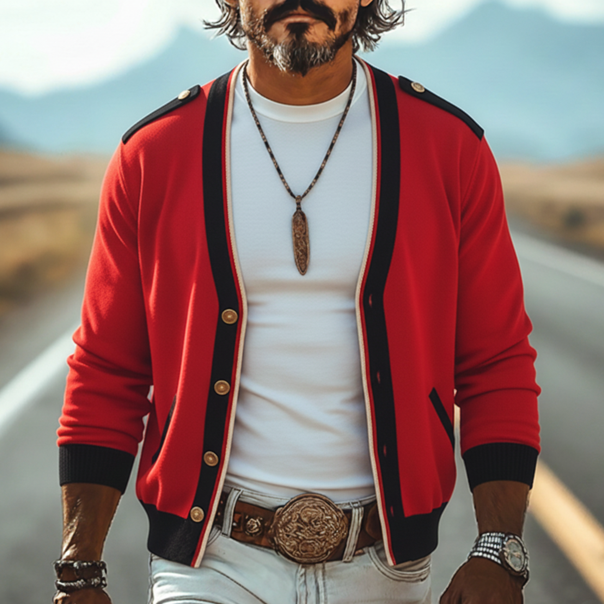 Men's Casual Western Style Epaulette Knit Cardigan MTA1573K5K