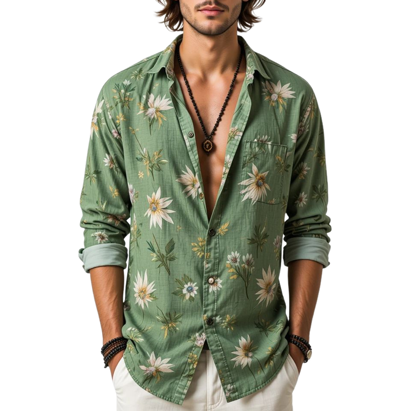 Men's Floral Lapel Long Sleeve Shirt MTA3033G2Z
