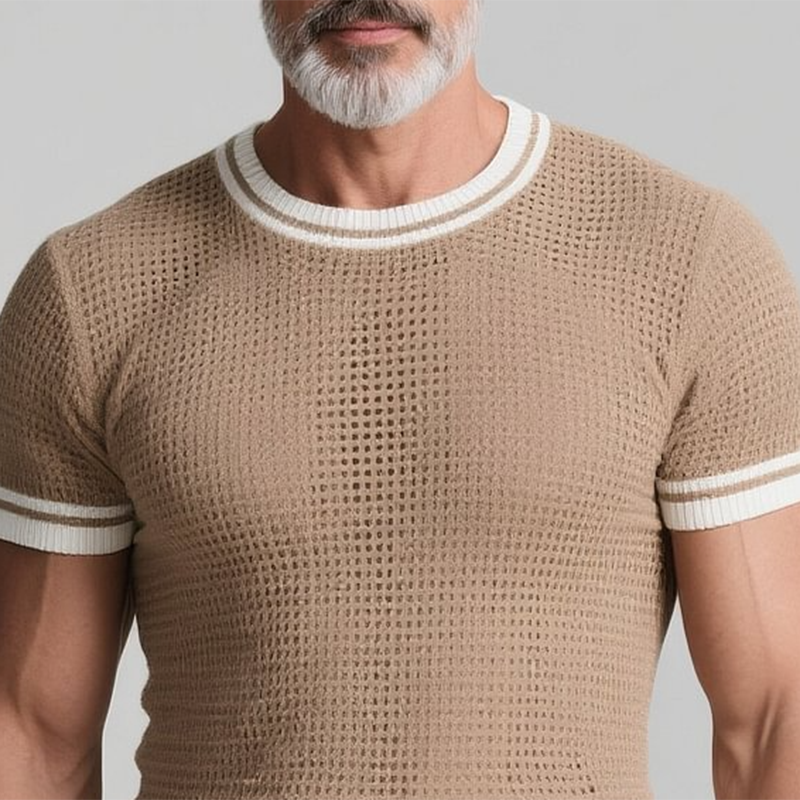 Herre Slim Fit Fargeblokkert Rund Hals Kortermet Strikket T-skjorte MTA0104G7Y
