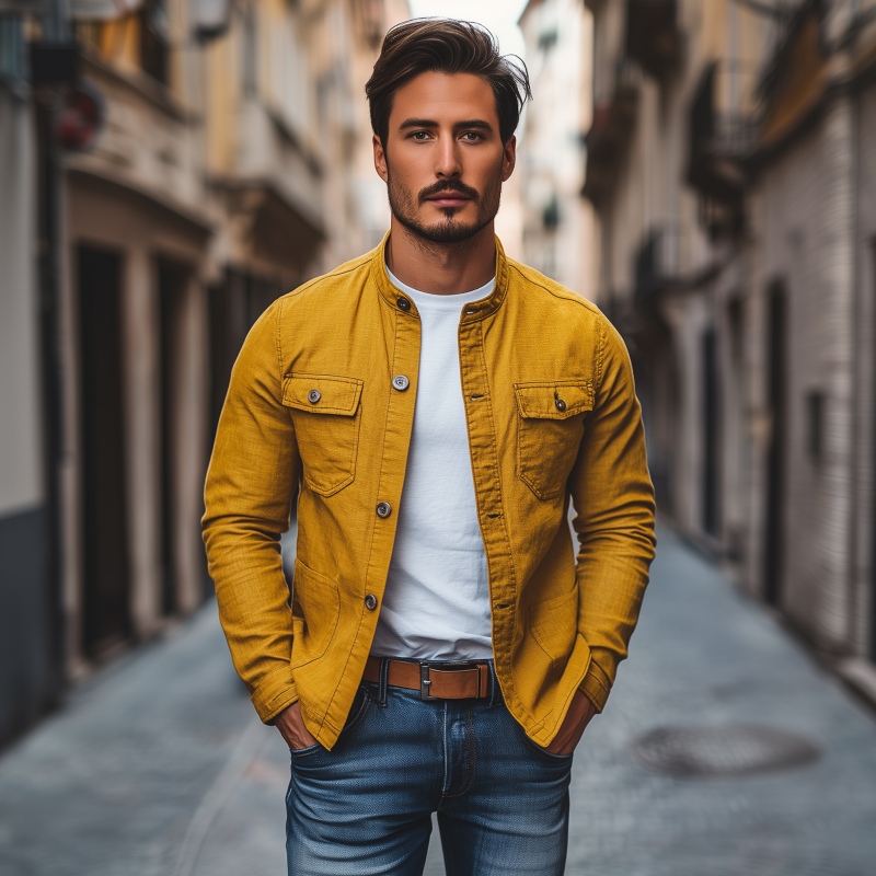 Men's Casual Breathable Solid Color Cotton Stand Collar Single Breasted Multi-pocket Cargo Jacket MTA0347G1M