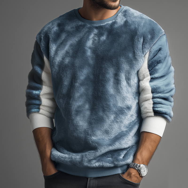 Men's Retro Casual Colorblock Plush Crew Neck Sweatshirt MTA2916H7TO