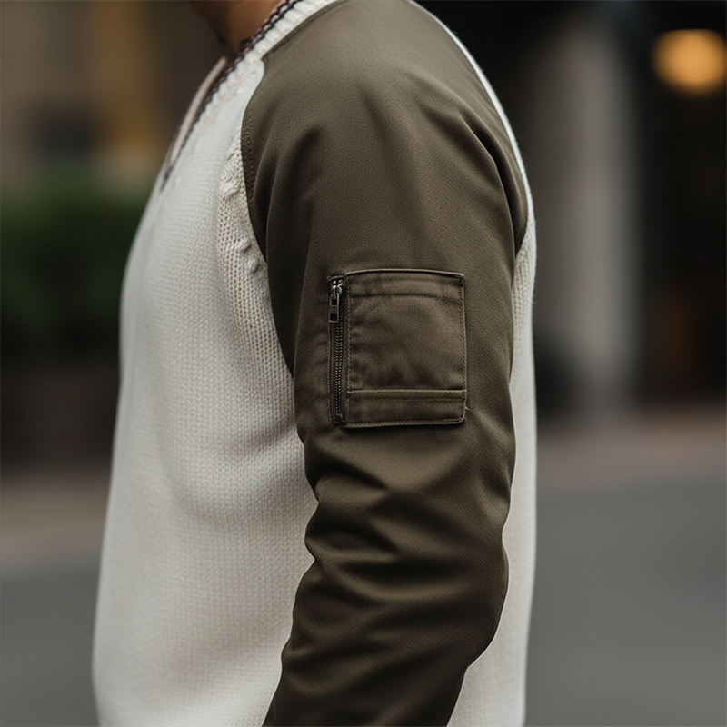 Men's Fashion Cotton Blend Patchwork V-Neck Sweater MTA1749K3P