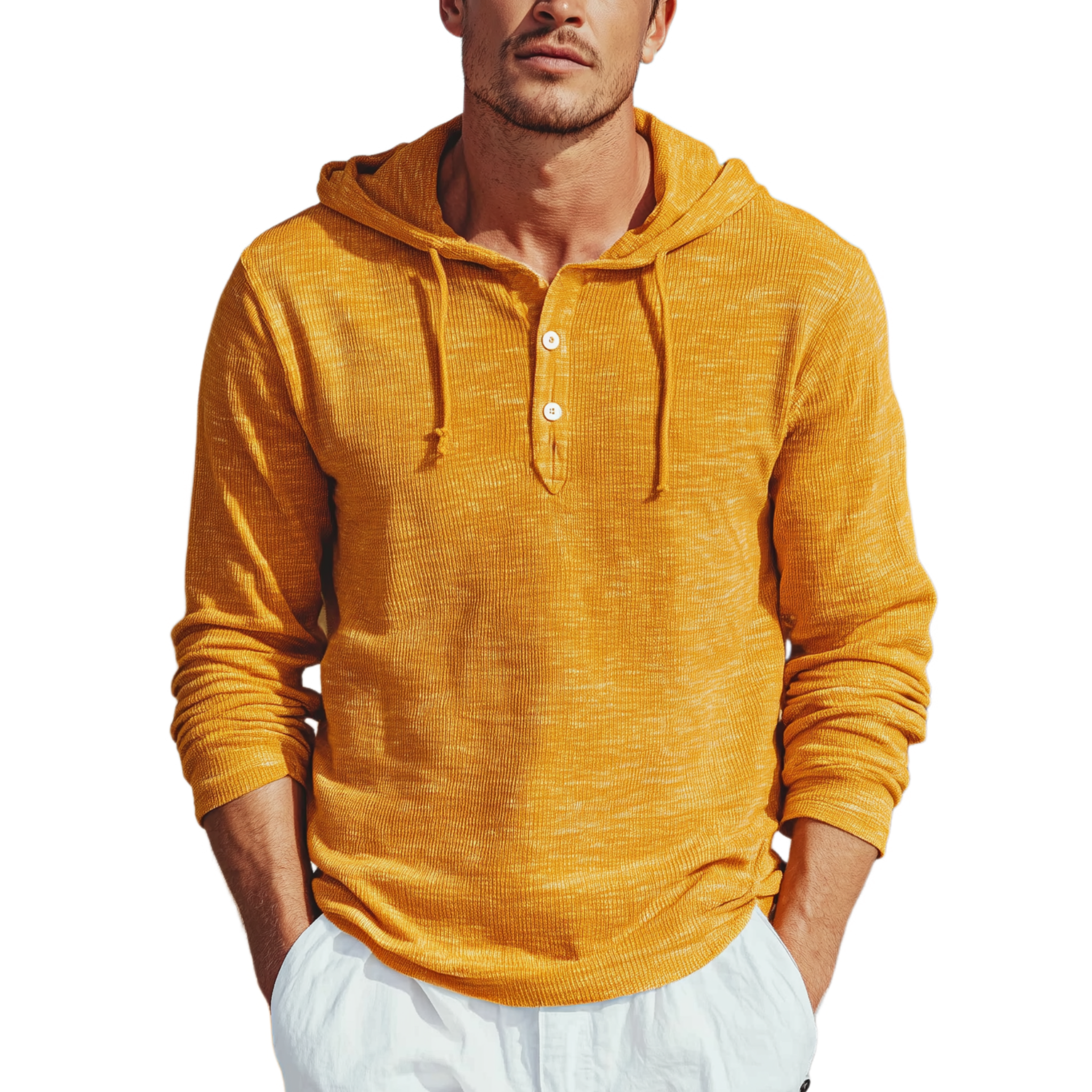 Men's Classic Casual Hooded Henley Collar Knit Long Sleeve T-Shirt MTA2373G6K