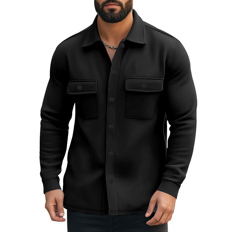 Men's Blended Multi-pocket Lapel Long-sleeved Shirt MTA2837G9X